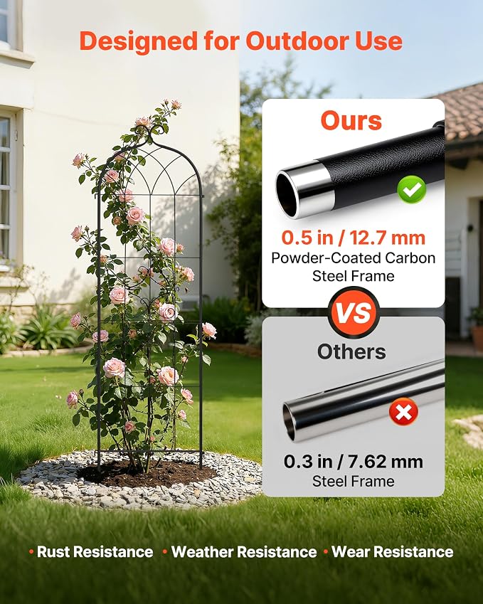 VEVOR Garden Trellis, 71 x 20 inch Rose Trellis, 8 Packs Garden Flower Rose Trellises with Powder-Coated Finish & Convenient Locking Design, Plant Support Trellises for Flowers, Vegetables, Roses
