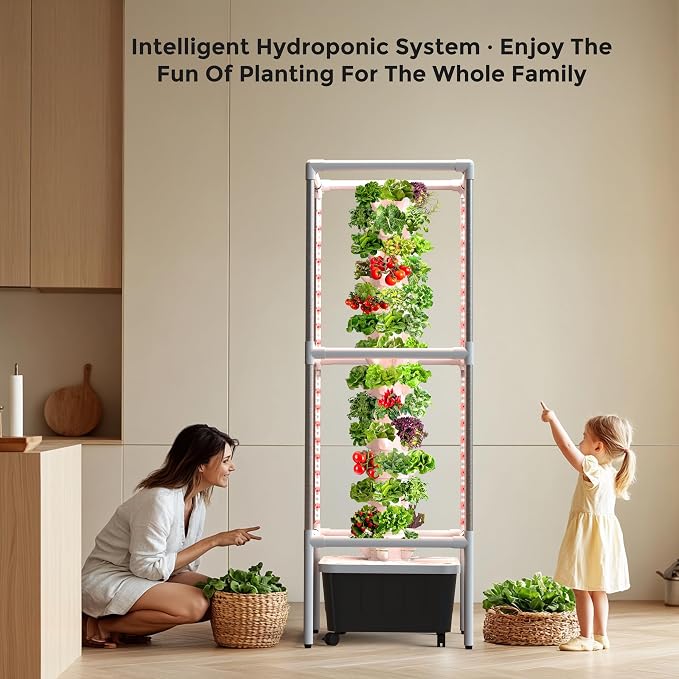 SJZX Hydroponics Growing System, Hydroponic Tower with Full-Spectrum Grow Lights, 5/14Tiers Indoor Outdoor Garden Planter, Vertical Home Gardening Kits for Vegetables, Fruits, Herb (14L5H)