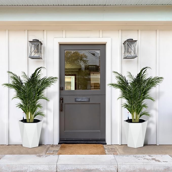 Set of 2 Tall Planters for Outdoor Plants, 16" Large Planter Pots with Drainage Holes & Water Level Monitor, Self-Watering Flower Pots for Patio, Porch, Garden, Front Door Decor, Indoor Outdoor