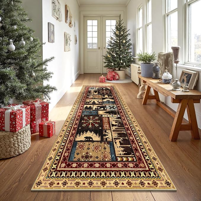 LOKHOM 3x8 Hallway Runner Rug, Non Slip Washable Western Cabin Bear Rugs | Bear Pattern, Low Pile Soft Kitchen Rug, Vintage Wildlife Accent Carpet Runner, For Laundry Bedroom Entryway Nursery