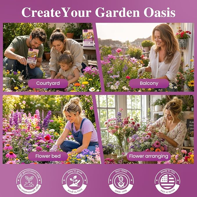 Wildflower Seeds Bulk (4oz) – 20 Varieties 200,000+ Perennial & Annual Mix, High Germination, Attracts Bees, Butterflies & Hummingbirds for Outdoor Pollinator Garden, Non-GMO Easy Grow