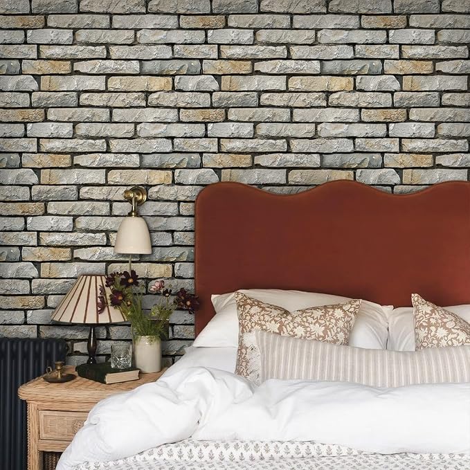 COMSTICKC 3D Stone Wall Panel Peel and Stick,12 Pcs of 22.8" x 11.8", DIY Lightweight PVC Stone Brick Textured Self Adhesive Wall Tiles Backsplash Interior Decor, Paintable, Covers 22.48 sq.ft