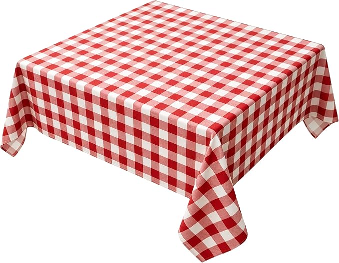 Waterproof Plaid Tablecloth Fabric - Square 58x58 Inch Classic Gingham Checker Table Cloth for Indoor/Outdoor Use - Buffalo Table Cover for Picnics, BBQs, and Parties