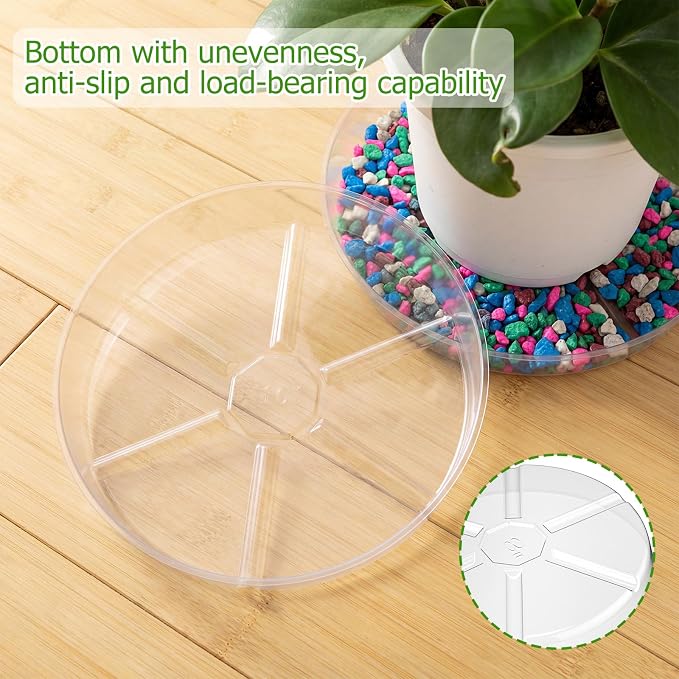 Gejoy 60 Pack Plant Saucers 6inch /8inch /10inch, Thick Durable Clear Plastic Plant Trays for Pots, Heavy Duty Drip Trays Water Catcher Flower Pot Saucers for Indoor Outdoor, Prevent Water Overflow