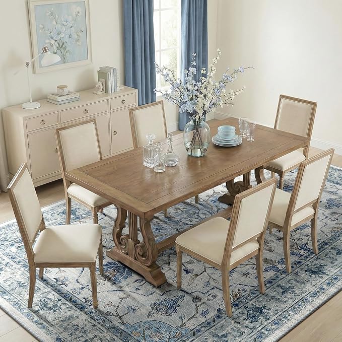 RELEANY Washable Area Rug, 8'x10', Blue/White/Gray | Non-Slip, Water Repellent, Pet Friendly, Easy to Clean, Vintage Floral Boho Decor for Living Room Bedroom Dining Room