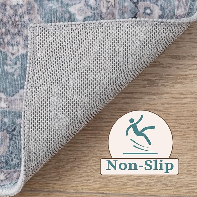 SERISSA 2x3 Washable Non Slip Floral Boho Small Area Rug for Entryway | Ultra Soft Vintage Floral Carpet Low-Pile Blue Grey Indoor Mat Throw Rug for Bedroom Kitchen Bathroom Entrance Floor