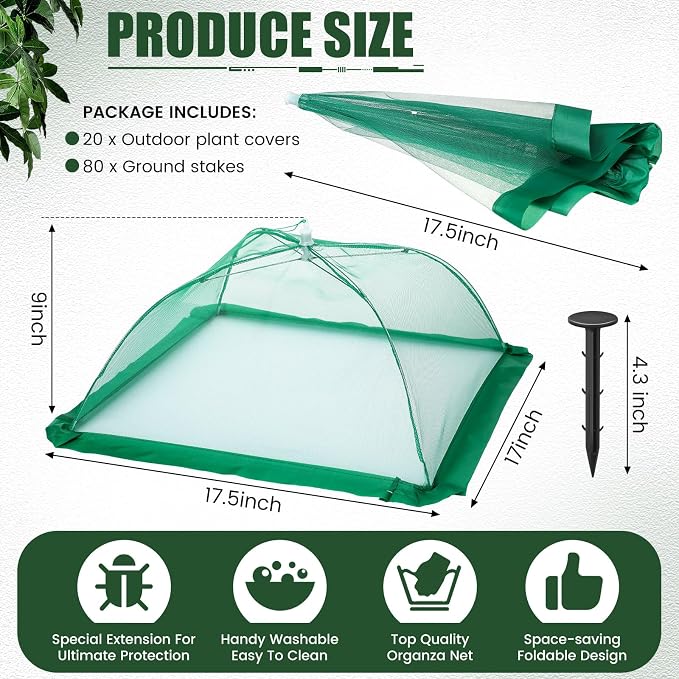 FillTouch 20 Pcs 17 Inch Mesh Plant Cover Plant Protectors from Animals Outdoor Plants Tent for Vegetables Pop up Net Garden Netting Cover Collapsible Plants Umbrella to Keep Small Animals Out