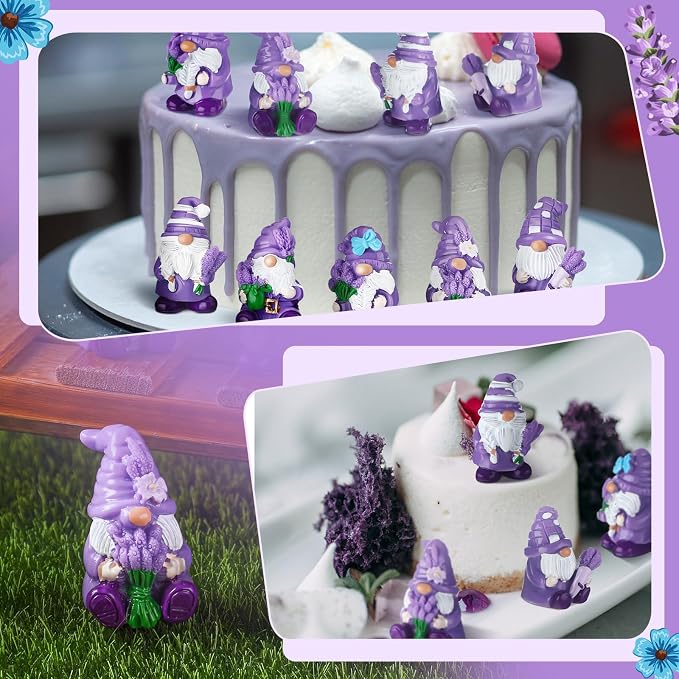 Yuntau 80 Pcs Lavender Mini Gnomes Bulk Lavender Mini Resin Gnomes Figurines Purple Miniature Resin Statues for Summer Birthday Gifts Home Yard Lawn Garden Landscape Patio Decor