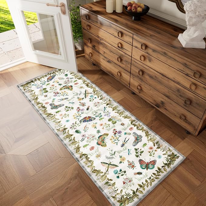 Machine Washable Kitchen Runner Rugs: 2'6"x8' Hallway Runner Stain Resistant Non Slip Low Pile Soft Carpet Runners for Hallways Indoor Entryway Kitchen Laundry Room Bedroom Bathroom Farmhouse