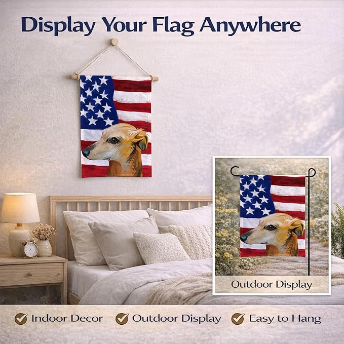 Caroline's Treasures CK6530GF Galgo Espanol Dog American Flag Garden Flag Mailbox Flag Decorative Yard Flag Banner Outside Patio Artwork Yard Flower Beds, Garden Size, Multicolor