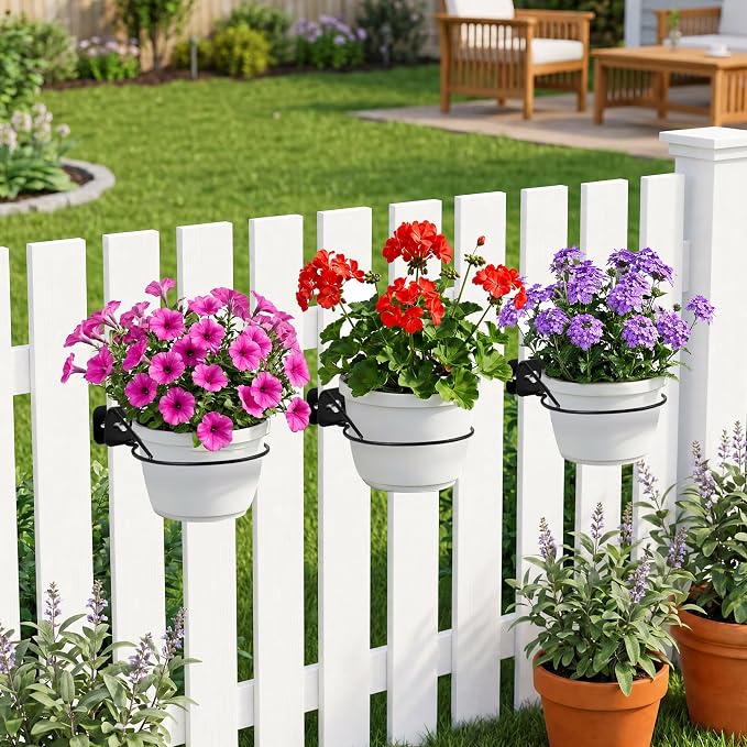 3pc Railing Plant Hanger - Adjustable Railscapes Plant Holder Between Rails, 7 Inches Floating Railing Plant Clip Rustproof Metal Plant Traps for Pots on Railing