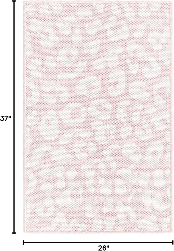 Unique Loom Outdoor Safari Collection Area Rug - Leopard (2' 2" x 3' 1" Rectangle, Pink Ivory/ Ivory)