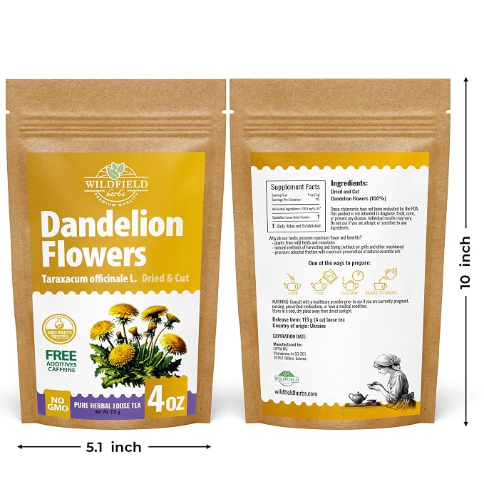 4 oz. Dried Dandelion Flowers Herbal Tea (Taraxacum Officinale L.) - 113g Flores De Diente De León Herb Tea