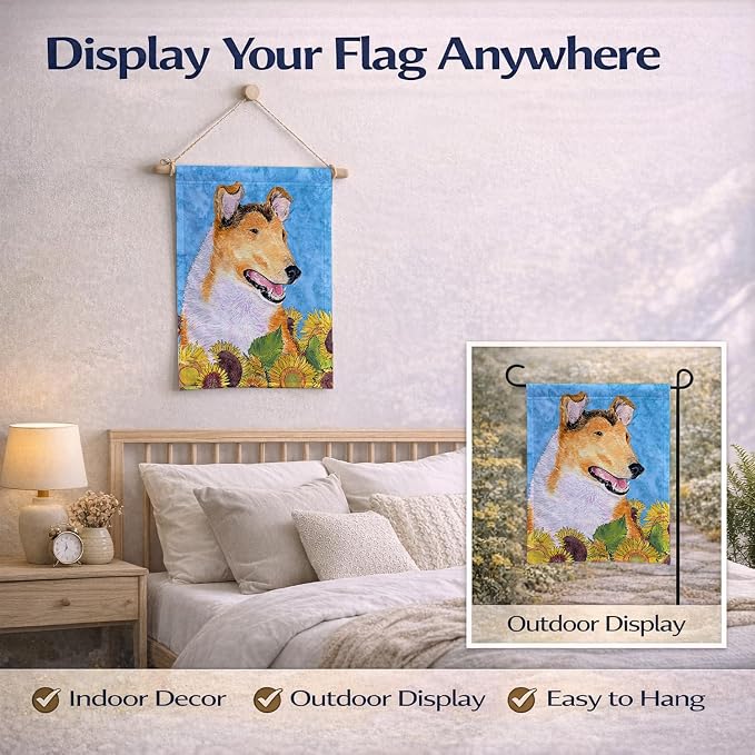 Caroline's Treasures SS4239GF Collie Smooth in Summer Flowers Garden Flag Mailbox Flag Decorative Yard Flag Banner Outside Patio Artwork Yard Flower Beds, Garden Size, Multicolor