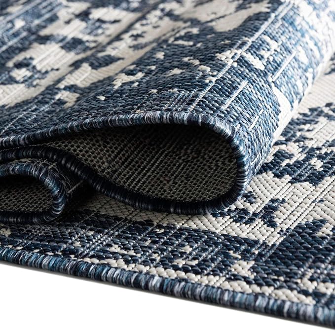 Unique Loom Outdoor Collection Area Rug - Dubai (7' 10' Square, Blue/ Ivory)