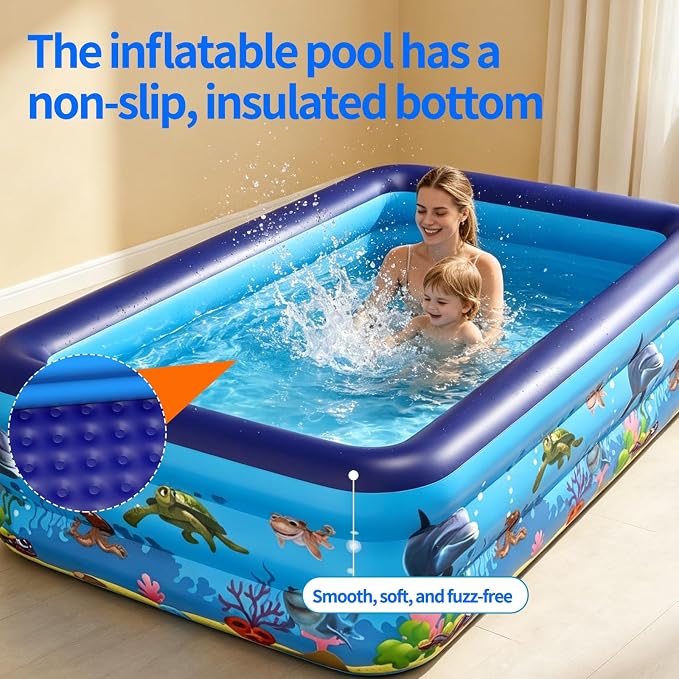 HAIKE Inflatable Pool for Adults and Kids, 3 Layer Thickened Swimming Pool, Family Full-Sized Kids Pool for Summer Outdoor Water Party, Rectangle Blow Up Pool for Backyard Garden (82.7"x57.1"x22")