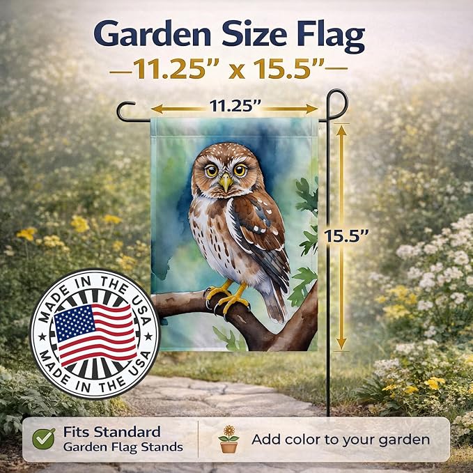 Caroline's Treasures Northern Pygmy Owl Garden Flag Mailbox Flag Decorative Yard Flag Banner Outside Patio Artwork Yard Flower Beds, Garden Size, Multicolor