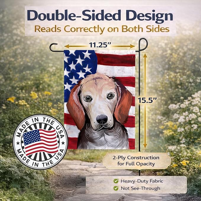 Caroline's Treasures CK6517GF Estonian Hound Dog American Flag Garden Flag Mailbox Flag Decorative Yard Flag Banner Outside Patio Artwork Yard Flower Beds, Garden Size, Multicolor