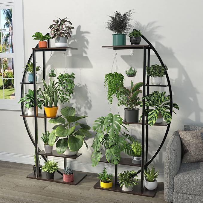 GDLF Tall Plant Stand Large Plant Shelf Indoor 71" Metal flower rack with hanging hook, Improved Taller Design with more space(pots up to 10")
