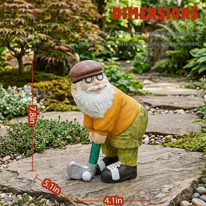Elenon Golf Gnome Garden Statue, Adorable Outdoor Flower Bed Decor, Funny Yard Patio Art Dwarf Sculptures Table Ornament Decorative