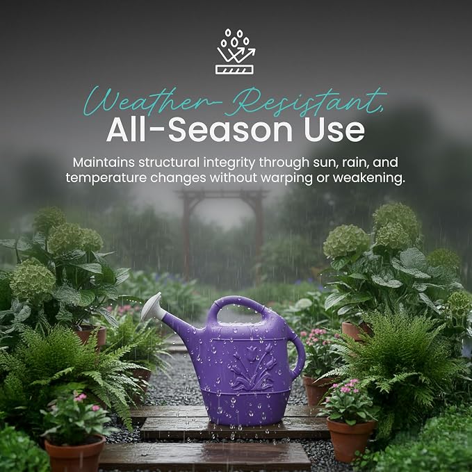 Union Products 63071 2 Gallon Plastic Indoor/Outdoor Watering Can w/Tulip Design for Garden, Potted Plants, & Patio Pots, Purple
