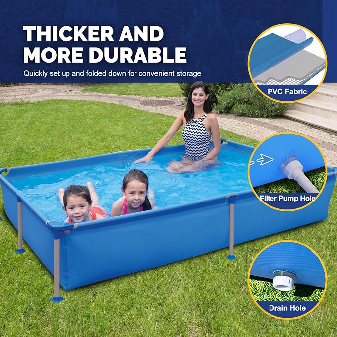 DIMAR GARDEN Above Ground Swimming Pool for Adults, Outdoor Rectangular Steel Frame Swimming Pool for Backyard Lawn Family, 7.5ft x 5.2ft x 16.5in