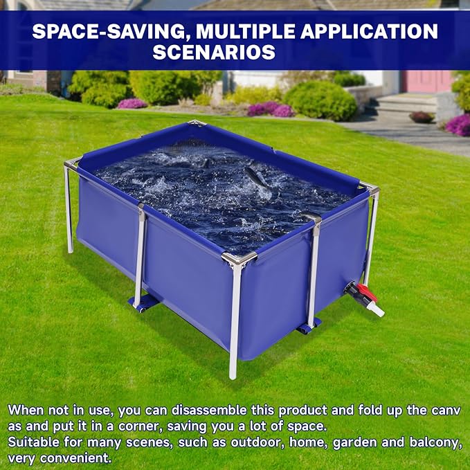 Canvas Fish Pond, Canvas Small Above Ground Pond, Foldable Water Storage Pond, Portable Koi Breeding Pond with Stainless Steel Tubes and Drain Valve, Large Aquaculture Pool, Koi Pond, Goldfish Tan