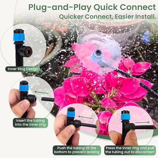 240FT Drip Irrigation System Kits, Quick-Connect Garden Watering System for Raised Bed, Potted Plants, Lawn, Greenhouse with 1/2 inch Hose 1/4 inch Tubing and Accessories