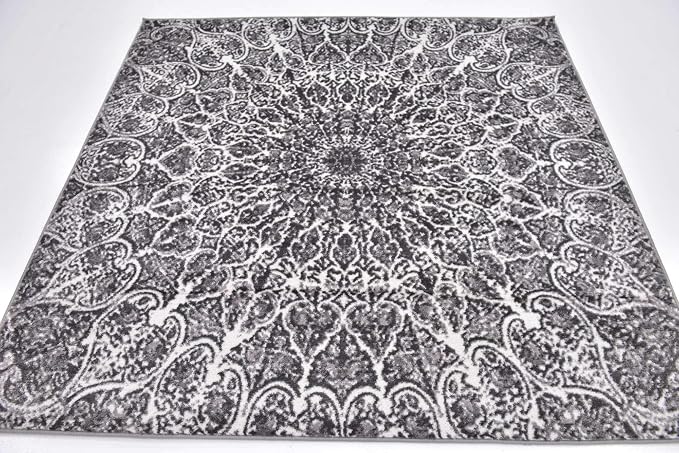 Unique Loom Sofia Collection Area Rug - Grace (6' 1" Square, Dark Gray/ Gray)