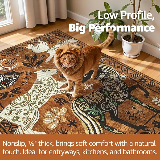 jinchan 5x7 Cute Area Rug Kids Washable Fun Rug Earthy Brown Starlit Boho | Soft, Cozy, Non-Slip, Kid-Friendly, Animal, Lightweight, Entryway, Kitchen, Dorm, Bedroom, Living Room, Playroom, Nursery