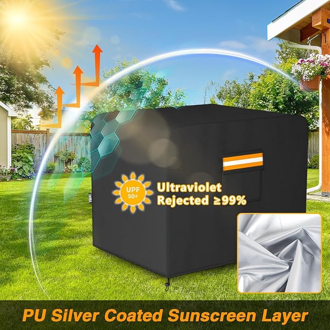 EVRBUL Generator Cover, 32’’L x 24’’W x 24’’H Heavy Duty Waterproof 420D All-Weather Generator Cover with Storage Pocket Compatible with Most Generators 5000-10000 Watt (Black)