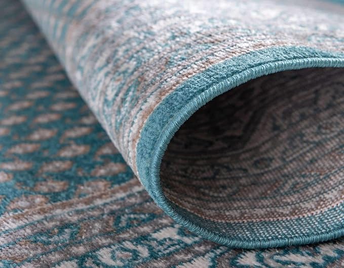 Unique Loom Williamsburg Collection Traditional Border with Dotted Center Area Rug (10' 0 x 14' 0 Rectangular, Teal/Beige)