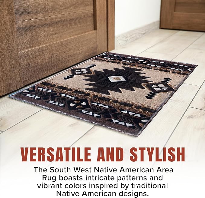 YHSF South West Native American Area Rug C318 - Easy Clean, Thick, Soft, Durable Native Tribal American Indian Inspired Rug for Bedroom/Living Room and More - Berber, 3 Feet x 4 Feet 7 Inches