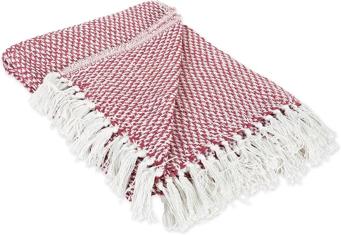 DII 100% Cotton Basket Weave Throw for Indoor/Outdoor Use Camping Bbq's Beaches Everyday Blanket, 50 x 60, Woven Stripe
