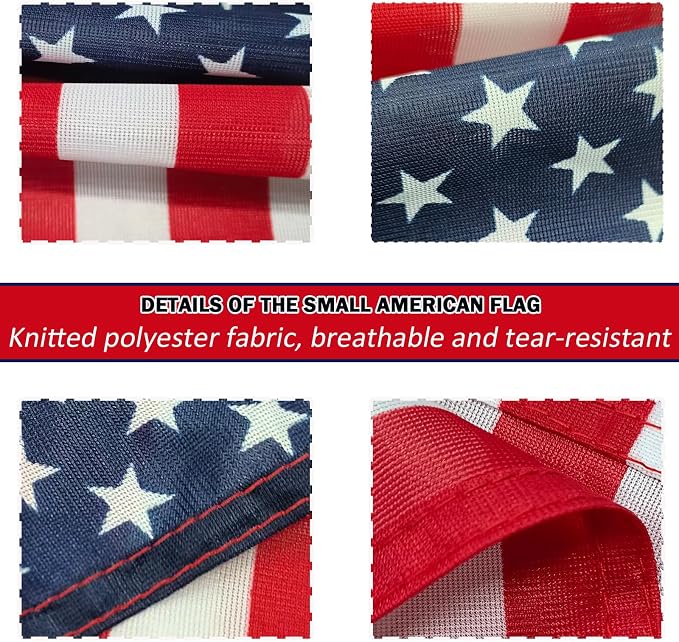 12 Pack Small American Flags on Stick, 12x18 Inch Mini Handheld USA Flag with Telescopic Stainless Steel Flag Pole, 4th of July US 250th Anniversary Decorations, Memorial Day Outdoor Decor