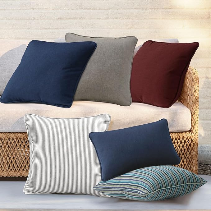 Unimatta Sunbrella Decorative Outdoor Water Repellent Throw Pillows with Inserts, Set of 4, 18" x18" Pillows for Patio, Backyard, Bed, Couch, and Patio Furniture, Cast Shale