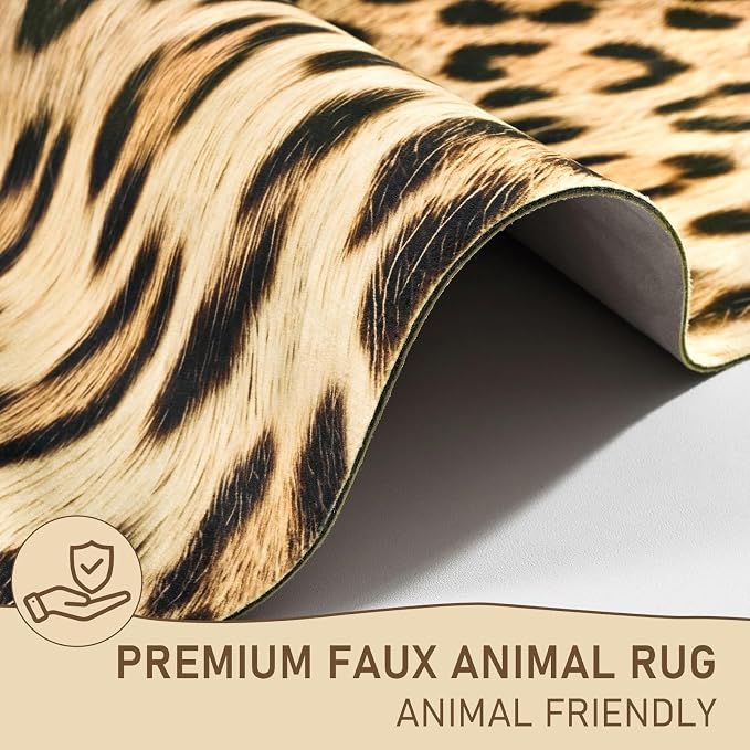 BENRON Leopard Rug, Animal Print Rug for Living Room Bedroom 6.2x7ft | Western Faux Cheetah Print Rug, Animal Skin Carpets, Non-Slip Throw Rug for Home Decor, Black and Brown