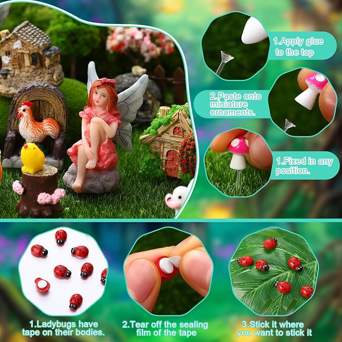 100 Pcs Fairy Garden House Resin Kit Glowing Tree House Miniature Garden Fairy Animals Garden Accessories Decor Outdoor Mini Landscape Ornaments