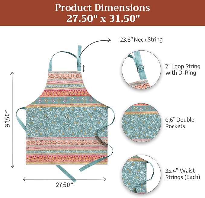 Maison d' Hermine Aprons for women with Pocket 100% Cotton (27.50"x31.50") | Adjustable Neck Strap & long ties Apron Men Chef Wedding Cooking Gardening Server Maid