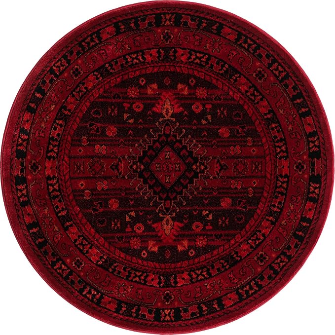 Unique Loom Tekke Collection Area Rug - Sheibani (3' 3" Round, Red/ Black)