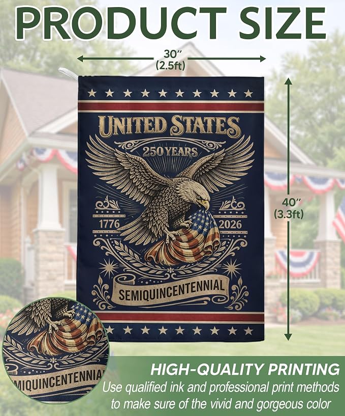 1776-2026 Commemorative, 250 Anniversary Usa Flag, Dualided Design, American 250th Anniversary Patriotic Design, American Flag With Eagle, Garden Flags For Outside 1 (30x40 Inch)