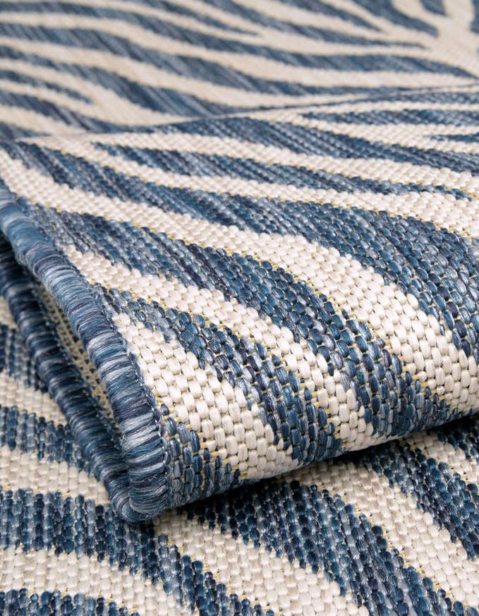 Unique Loom Outdoor Safari Collection Area Rug - Tsavo (10' Square, Blue/ Ivory)