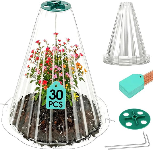 Cloches for Plants, Transparent Plant Covers, Garden Cloches with Humidity Domes, Securing Pegs and Plant Labels, Reusable Plant Protectors from Animals Plant Bell Cover (Transparent-30pcs-S)