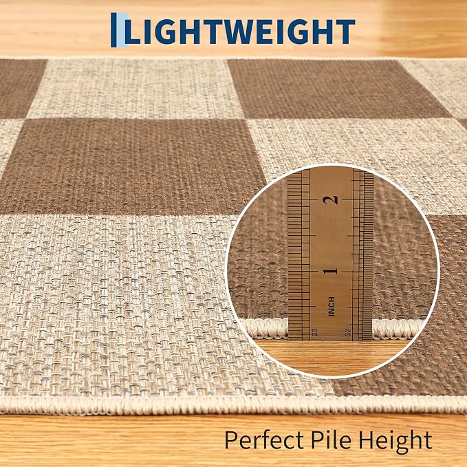 Garvee 2x8 Runner Rug Kitchen Rugs Washable Easy Jute Rug, Brown | Modern Checkered Rug Hallway Runner Rug Stain Resistant Easy Cleaning Non Shedding Floor Cover for Laundry Entryway