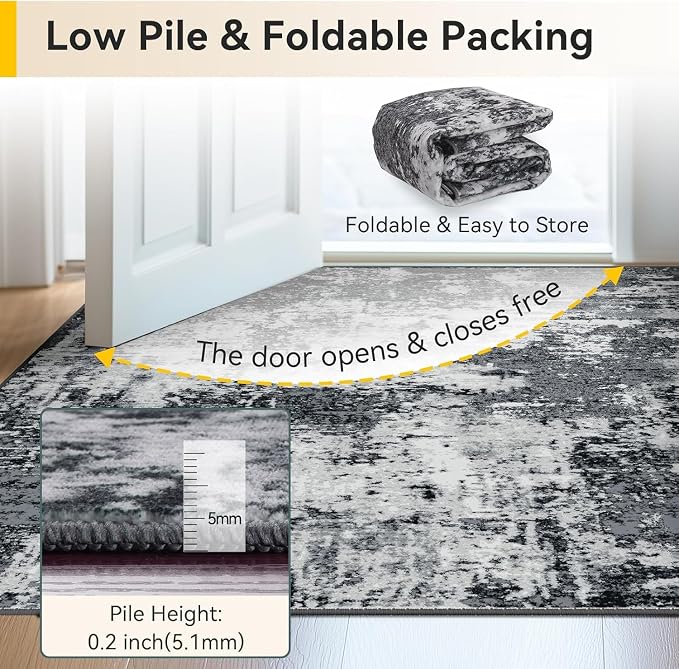 RELEANY Washable 10'x14' Abstract Area Rug for Living Room Black White | Carpet for Bedroom, Kitchen, Office, Hallway and Entryway, Printed Pattern, Non‑Slip, Soft, Stain‑Resistant, Easy to Clean