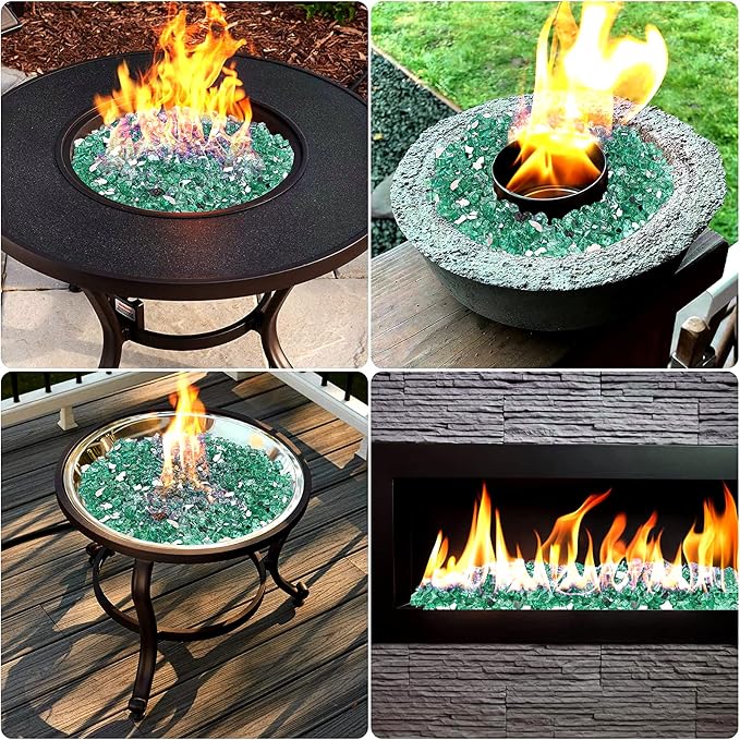 Onlyfire 10 lbs Fire Glass Rocks 1/4 Inch, Reflective Tempered Glass for Propane Fire Pit & Gas Fireplace, High Luster Firepit Glass Stones for Fire Table, Light Green (Multicolor Options Available)