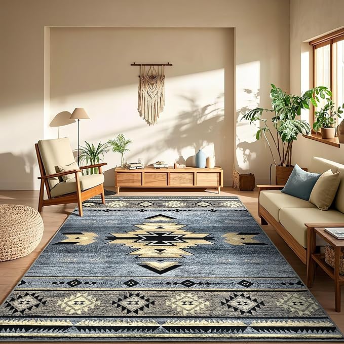 BENRON Western Rugs for Living Room Bedroom 4x6, Non Slip Washable, Grey | Southwest aztec Area Rugs for Dining Table Kitchen Home Decor, Geometric