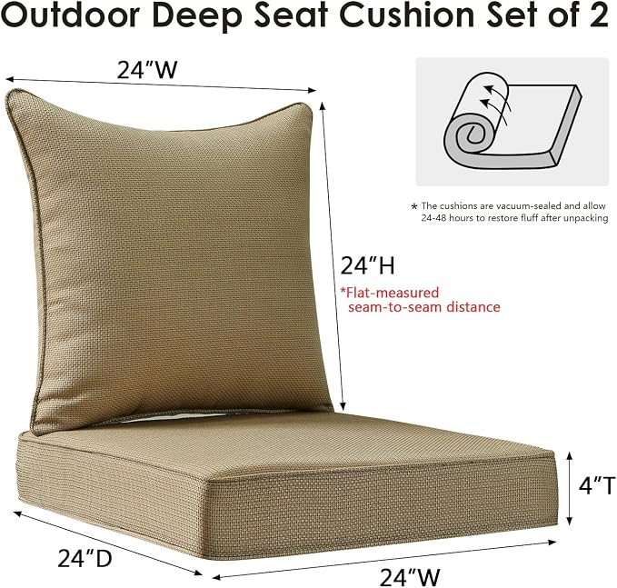 Unimatta Outdoor Patio Chair Cushions Set, 24" x 24"(24x24 Back), Set of 2, Water-Repellent, Fade Resistant, Deep Seat Bottom and Back Cushion for Backyard, Couch, Sofa, Natural Beige Lattice