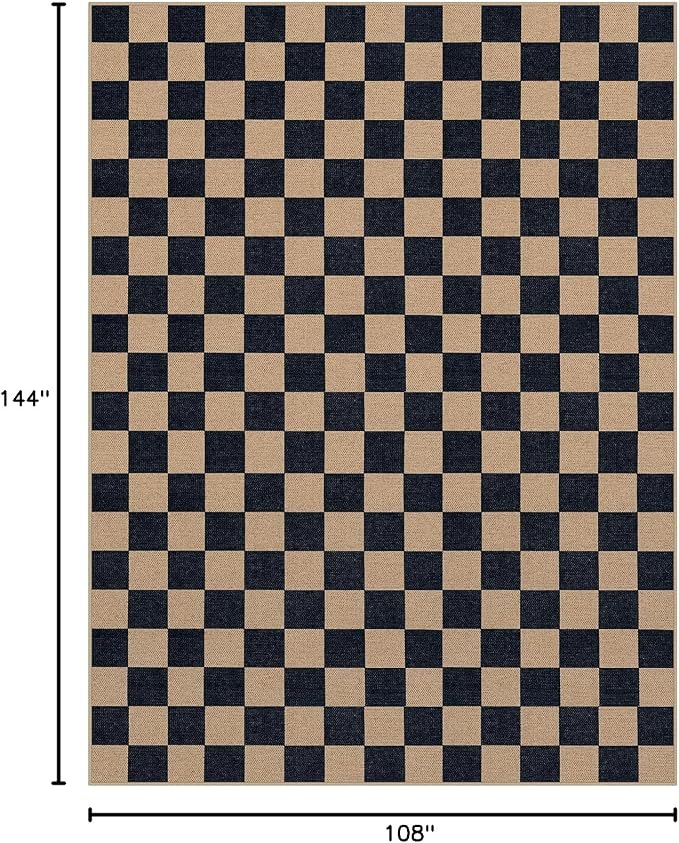 Lahome Colette Checkered Easy Jute Rug, 9x12 Area Rug for Living Room Indoor Outdoor Carpet, Farmhouse Neutral Non Slip Non Shedding Stain Resistance Floor Carpet for Patio Dining Room Backyard
