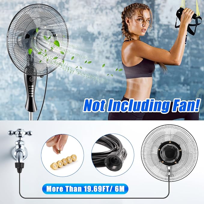 Fan Mister Kit for Outside Patio, Misters with 19.69FT Water Supply Line + 5 Brass Mist Nozzles + Misting Ajustable Value for Cooling Outdoor Backyard, Connect to Any Outdoor Fan(Fan Not Included)